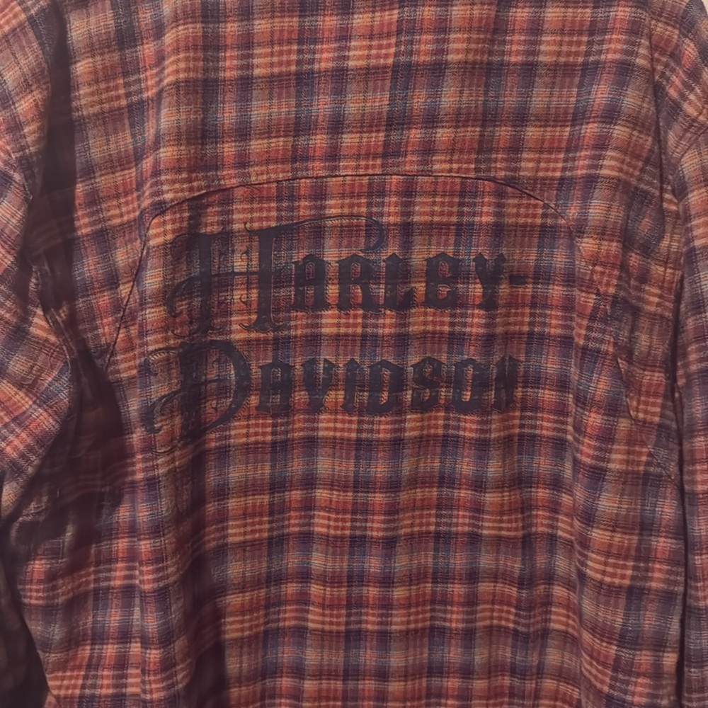 Harley Davidson Plaid Snap Button 100% Cotton Womens 2XL EUC Flannel Logo Biker - Picture 8 of 12
